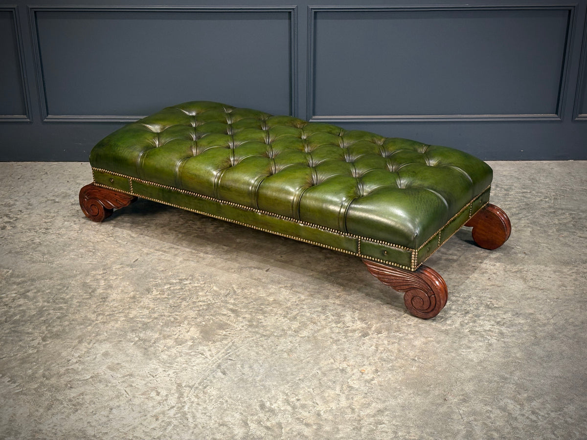 Regency Green Buttoned Leather Footstool