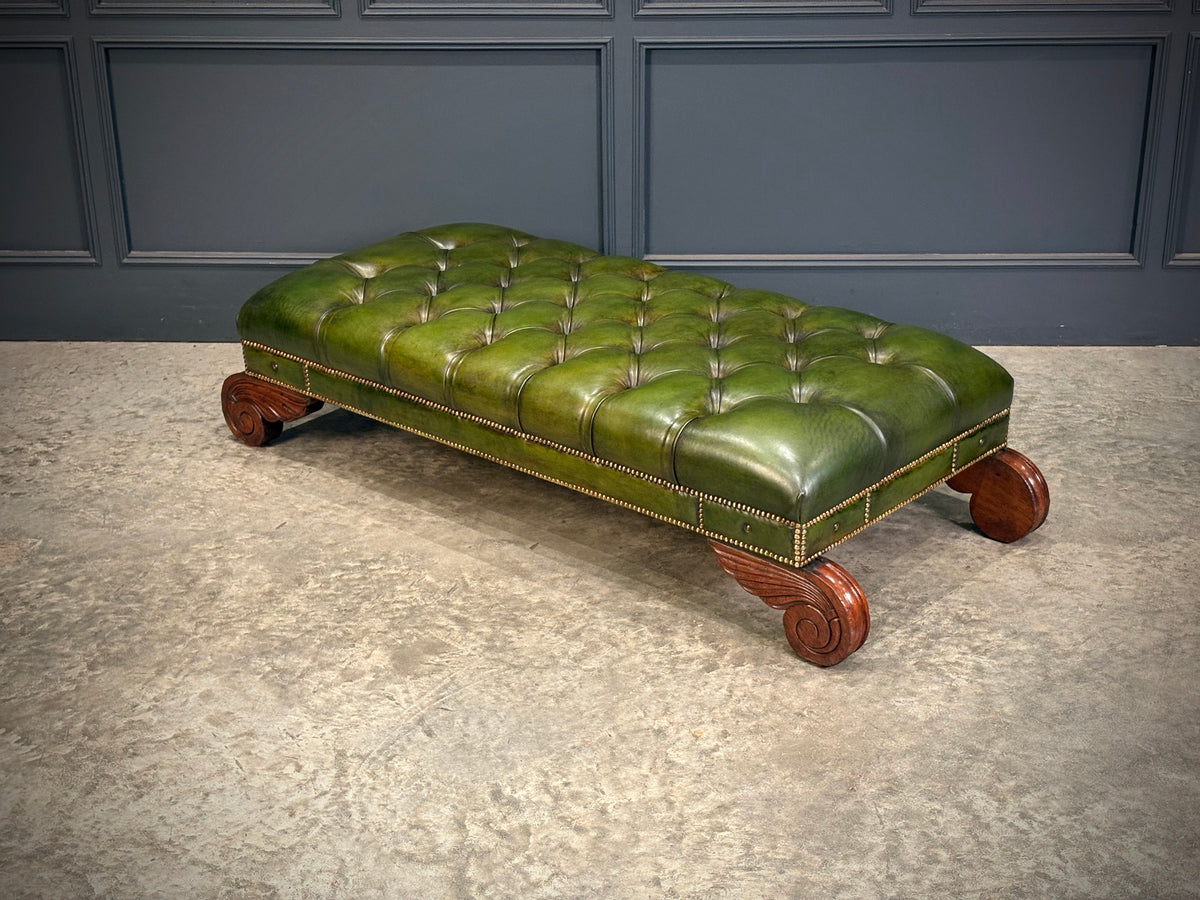 Regency Green Buttoned Leather Footstool