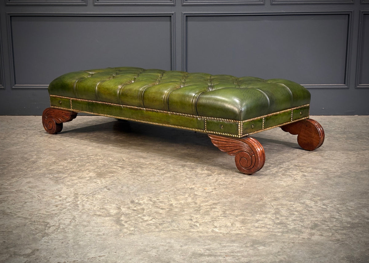 Regency Green Buttoned Leather Footstool