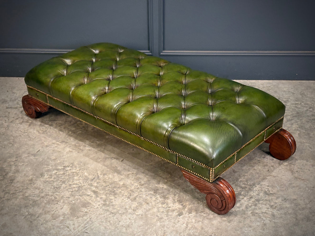 Regency Green Buttoned Leather Footstool