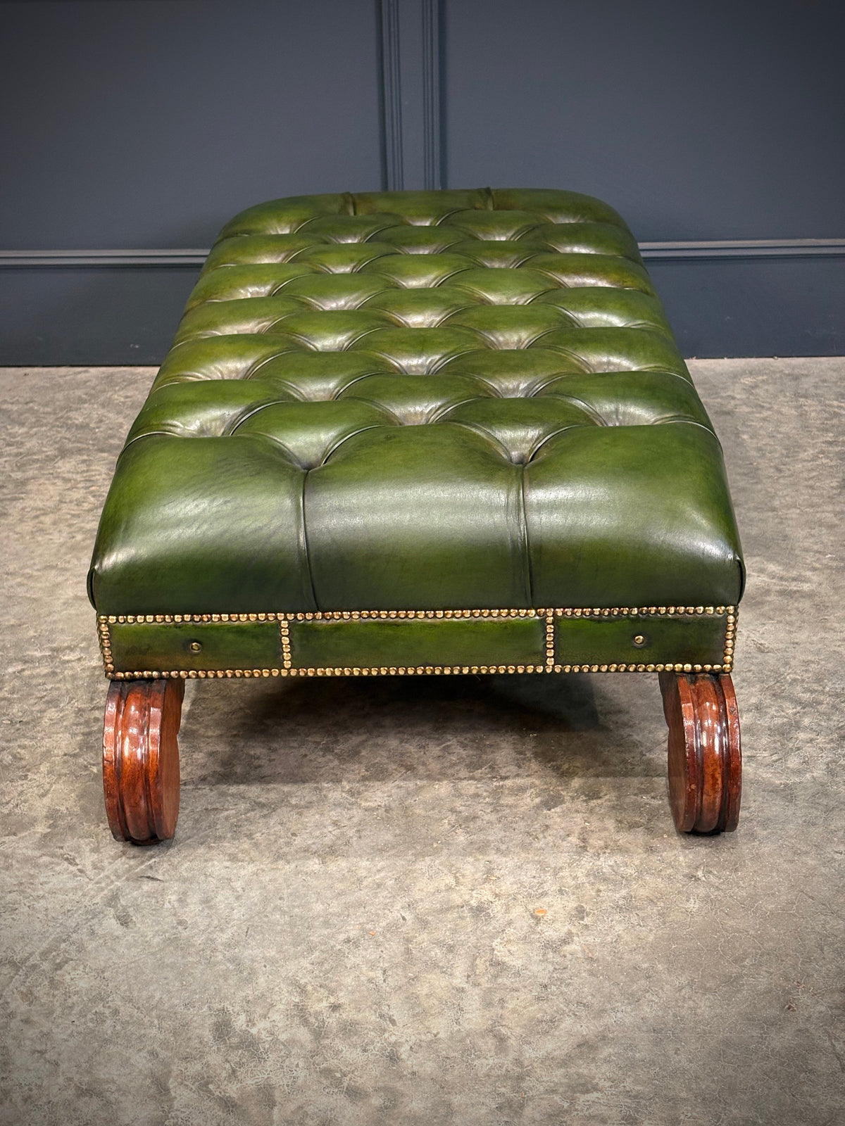 Regency Green Buttoned Leather Footstool