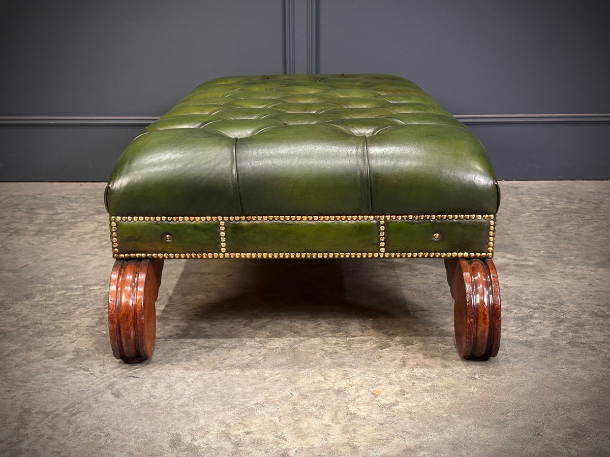 Regency Green Buttoned Leather Footstool