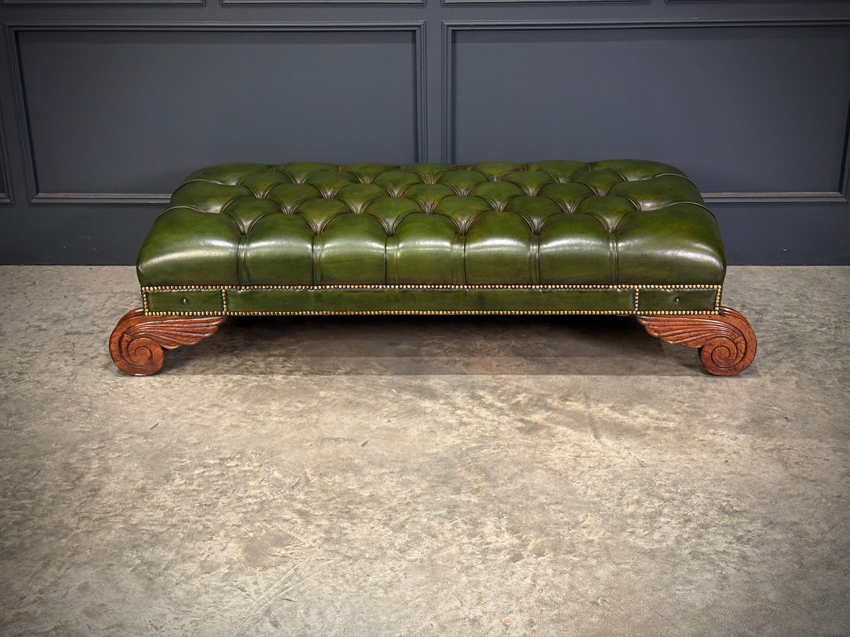 Regency Green Buttoned Leather Footstool