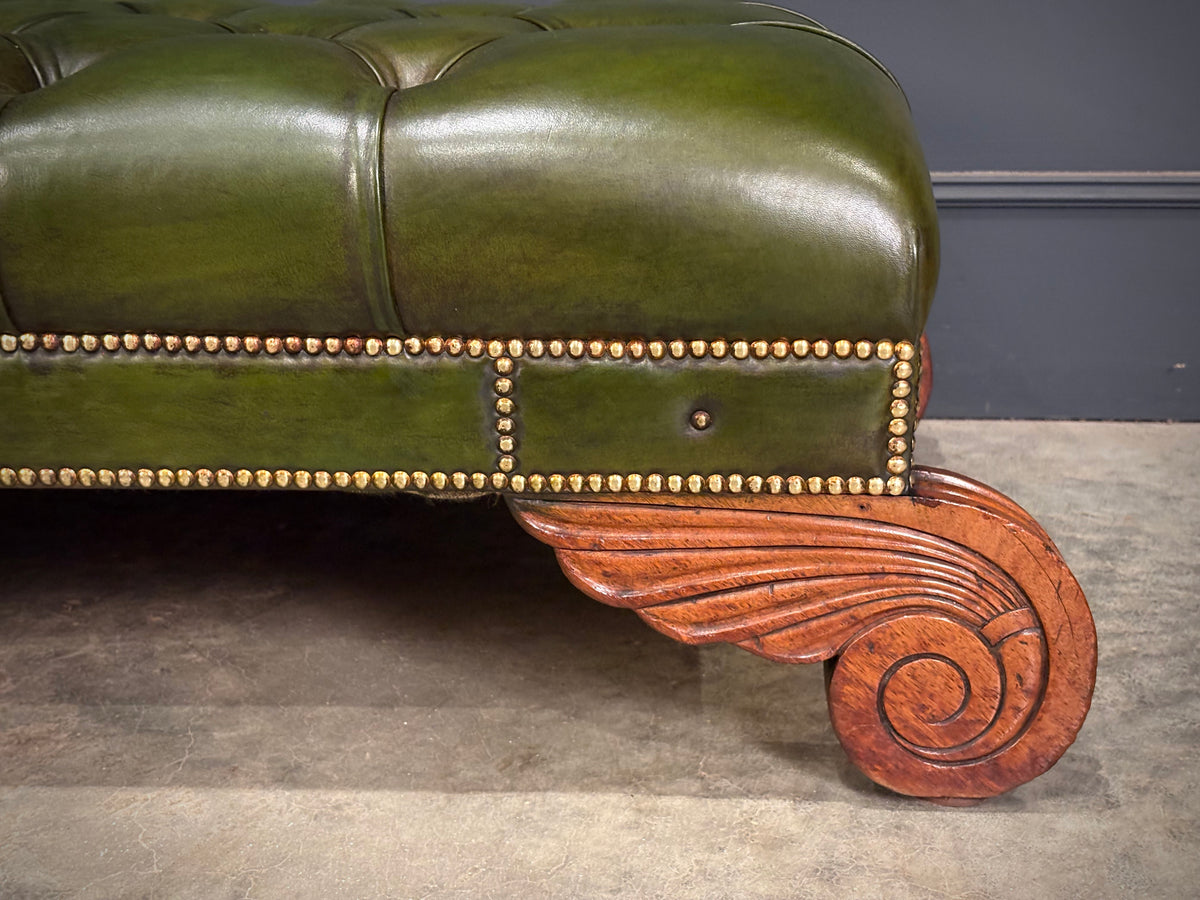 Regency Green Buttoned Leather Footstool