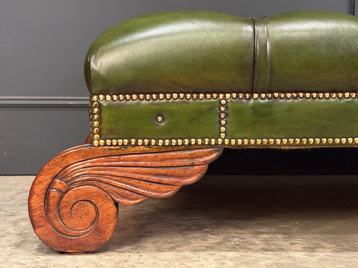Regency Green Buttoned Leather Footstool